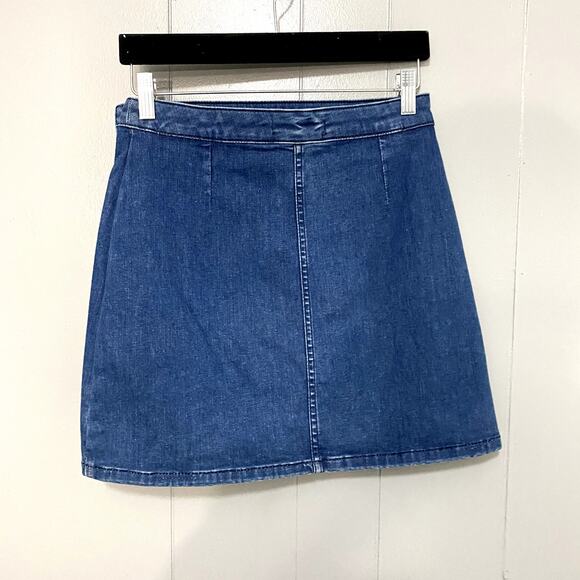 Free People Blue Indigo Button-front Asymmetrical Notched Denim Mini Skirt 4 - Picture 5 of 9